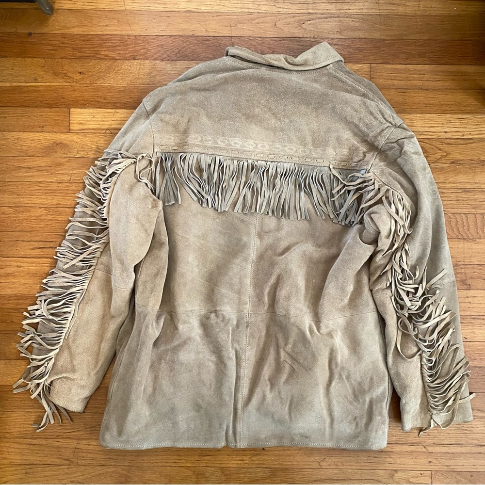 Real Leather Suede Southwestern Western Tassel FringeJacket: Natural Tan - Large - Picture 2 of 8